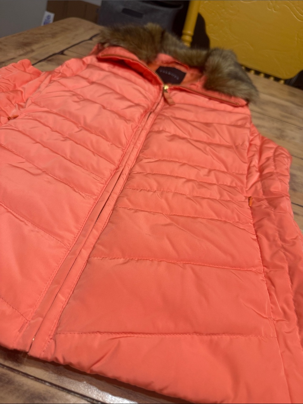 Talbots Faux Fur Collar Down Puffer Vest Quilted Preppy Coastal Grandma - Picture 6 of 9